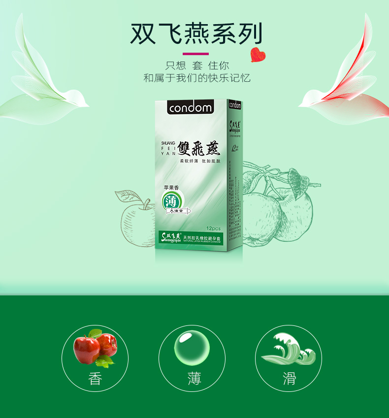 双飞燕避孕套003系列苹果香12只装(图1)